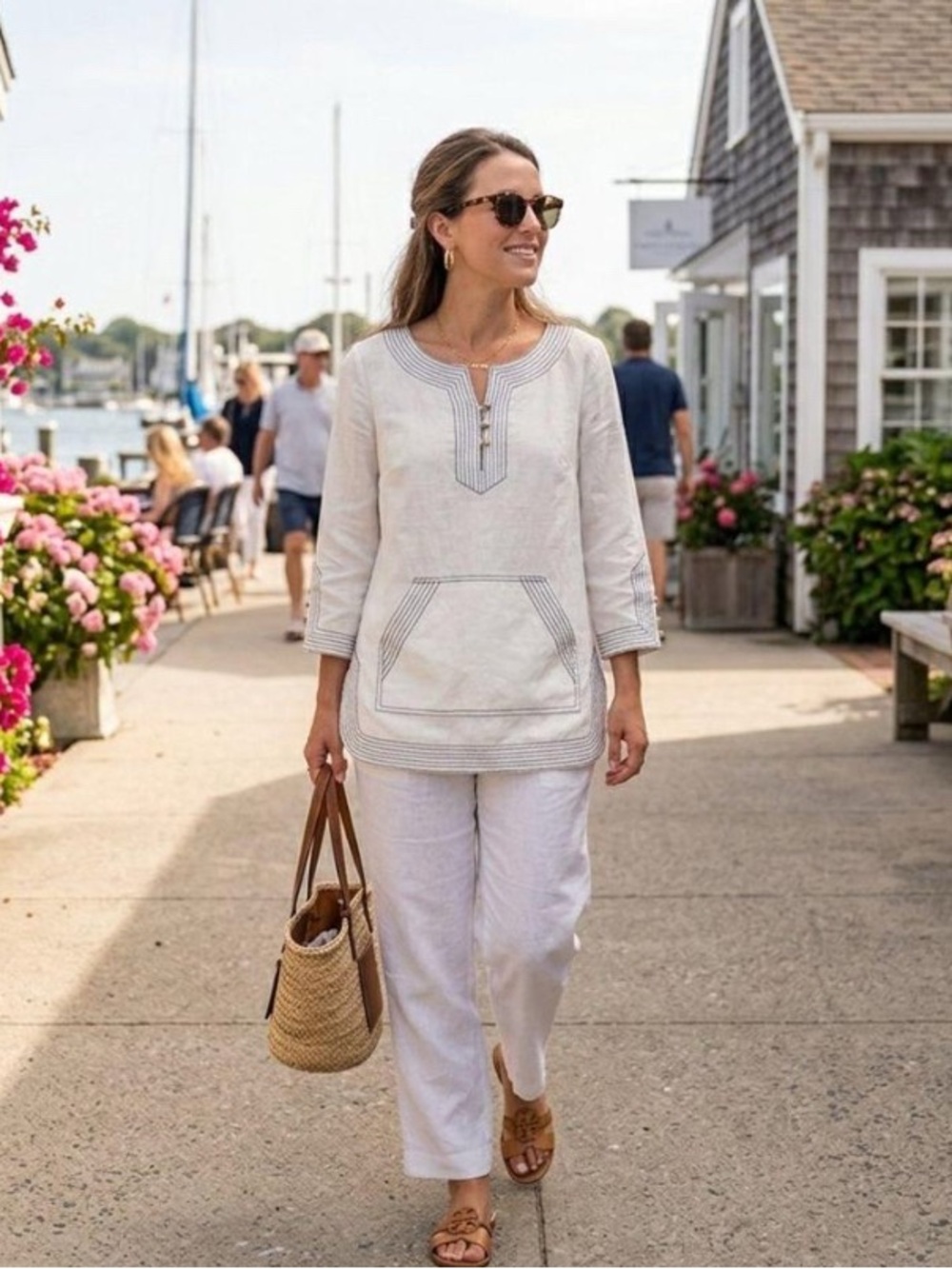 🔥 Tory Burch Embellished Cotton Linen Blend Tunic Top - Size 6 🔥